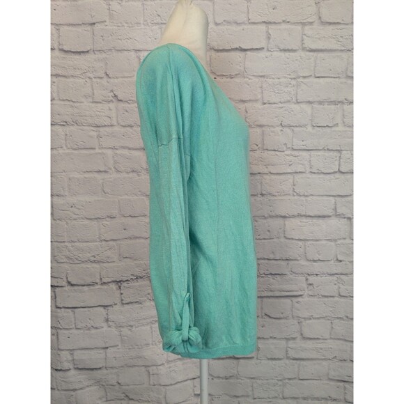 Banana Republic Linen Blend Blue Green knit sweater Size Med roll tab sleeves - Picture 3 of 6